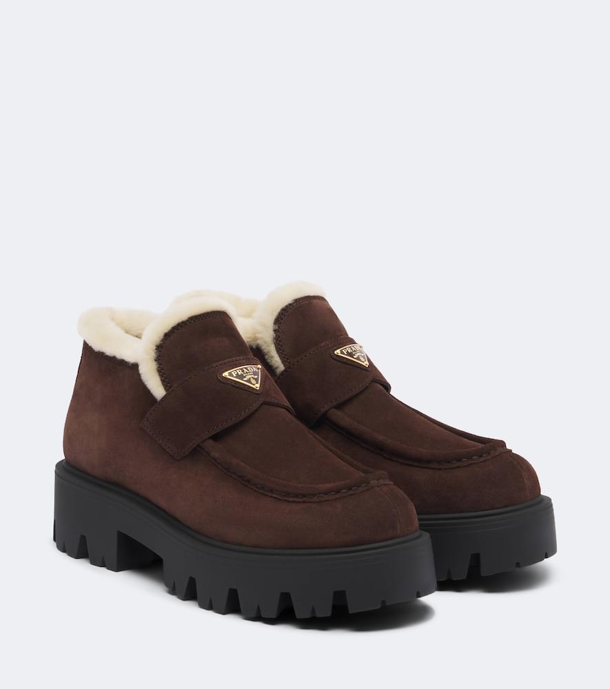 prada shearling-lined suede ankle boots