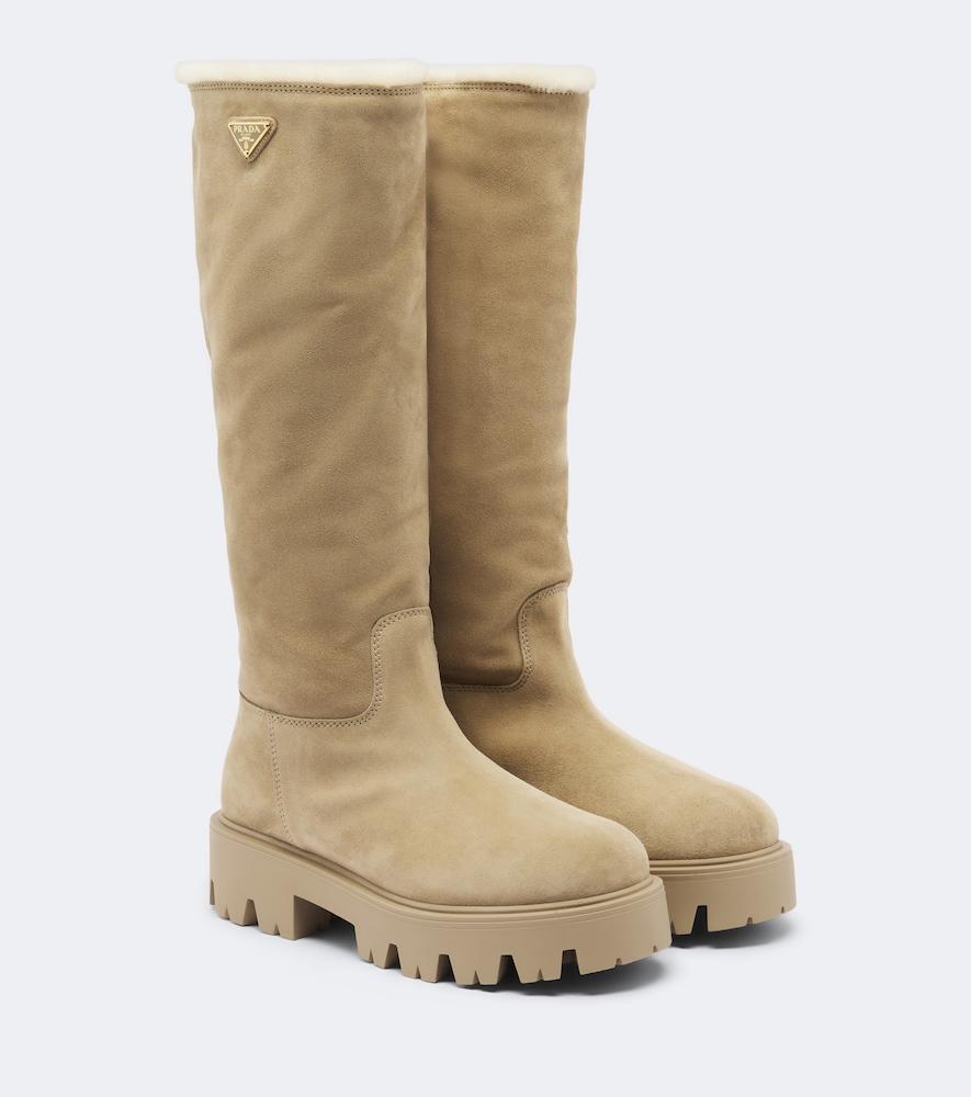 prada shearling-lined suede knee-high boots