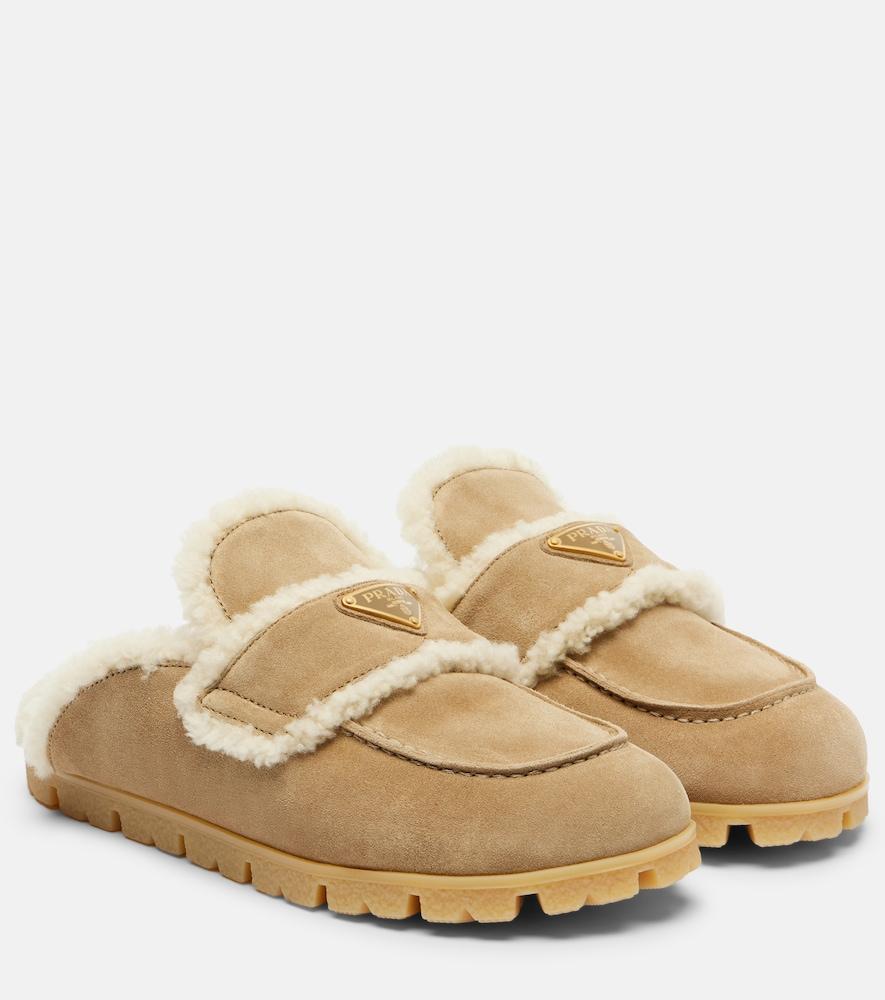 prada shearling-lined suede mules