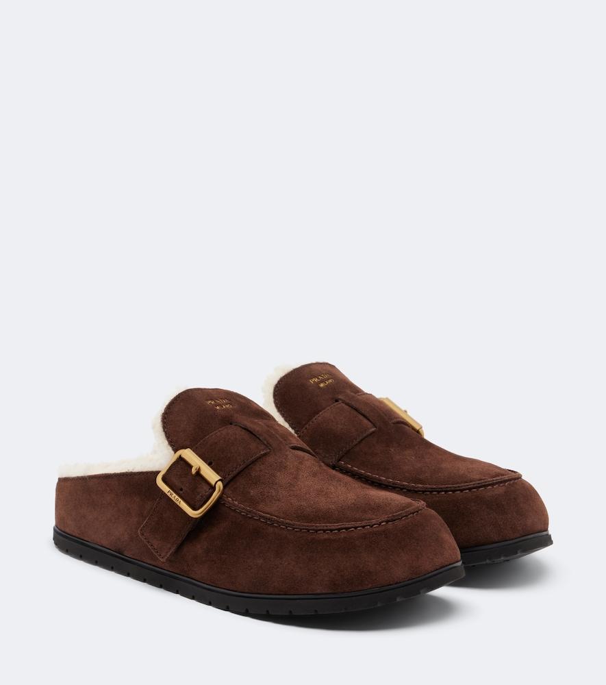 prada shearling-lined suede mules