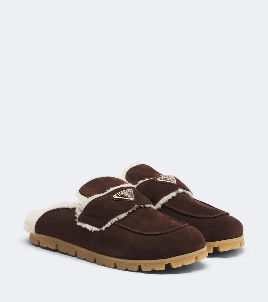 prada shearling-lined suede mules