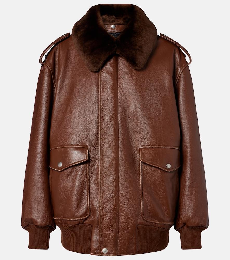 prada shearling-trimmed leather bomber jacket