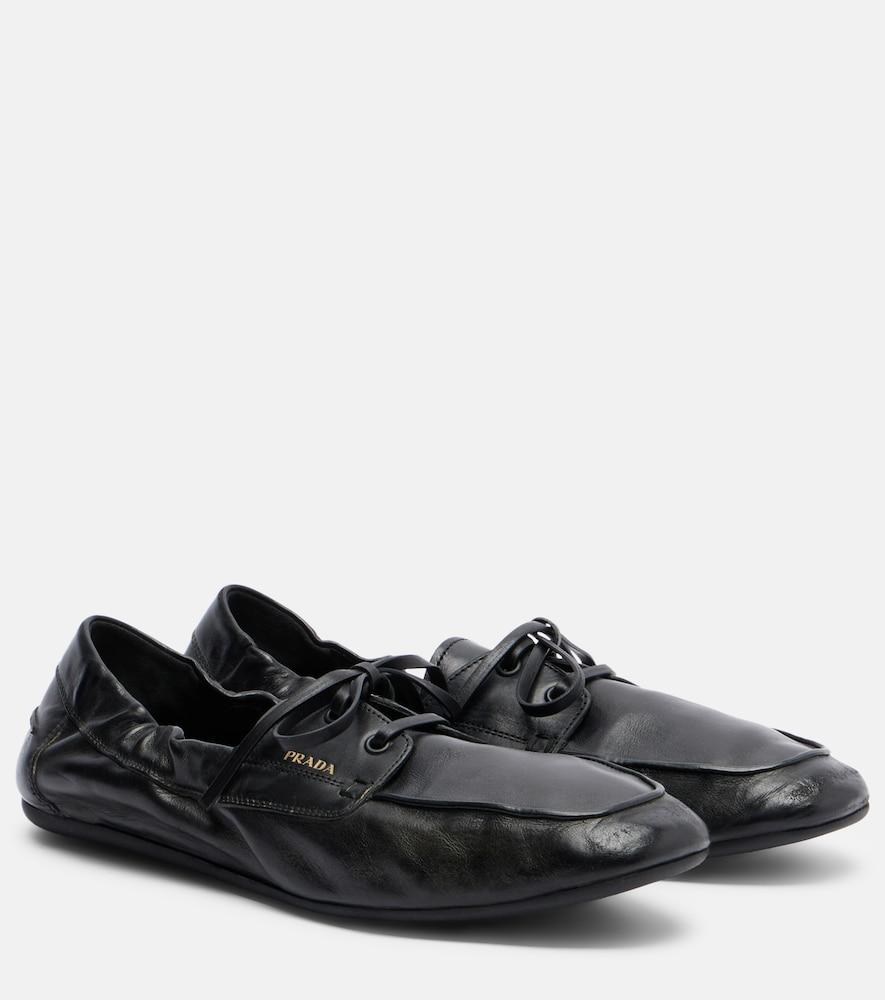 prada shuffle leather boat shoes