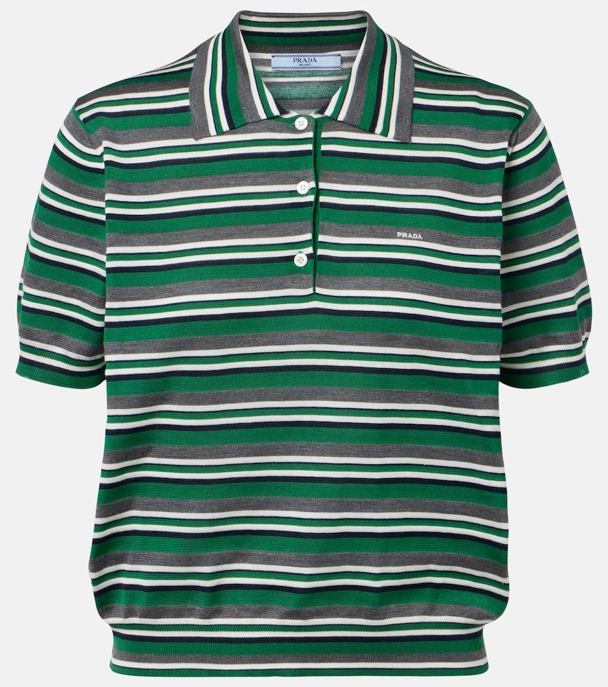 prada striped cotton and silk polo shirt