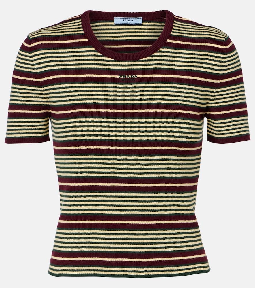 prada striped cotton-blend t-shirt