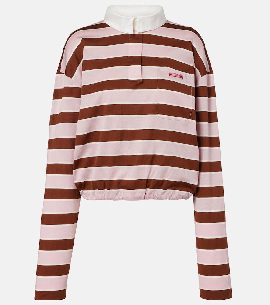 prada striped cropped cotton jersey polo shirt