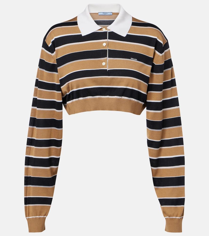 prada striped cropped silk polo shirt