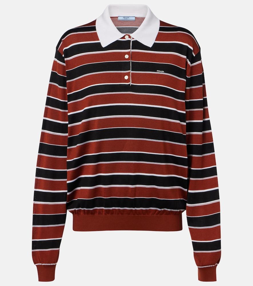 prada striped silk polo shirt