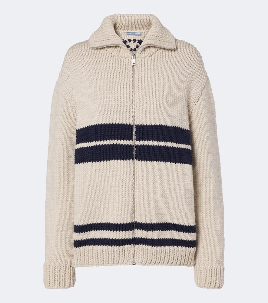 prada striped wool zip-up cardigan