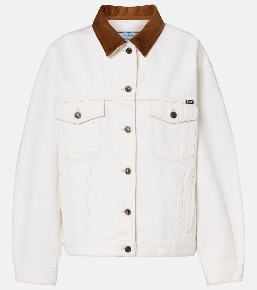 prada suede-trimmed denim jacket
