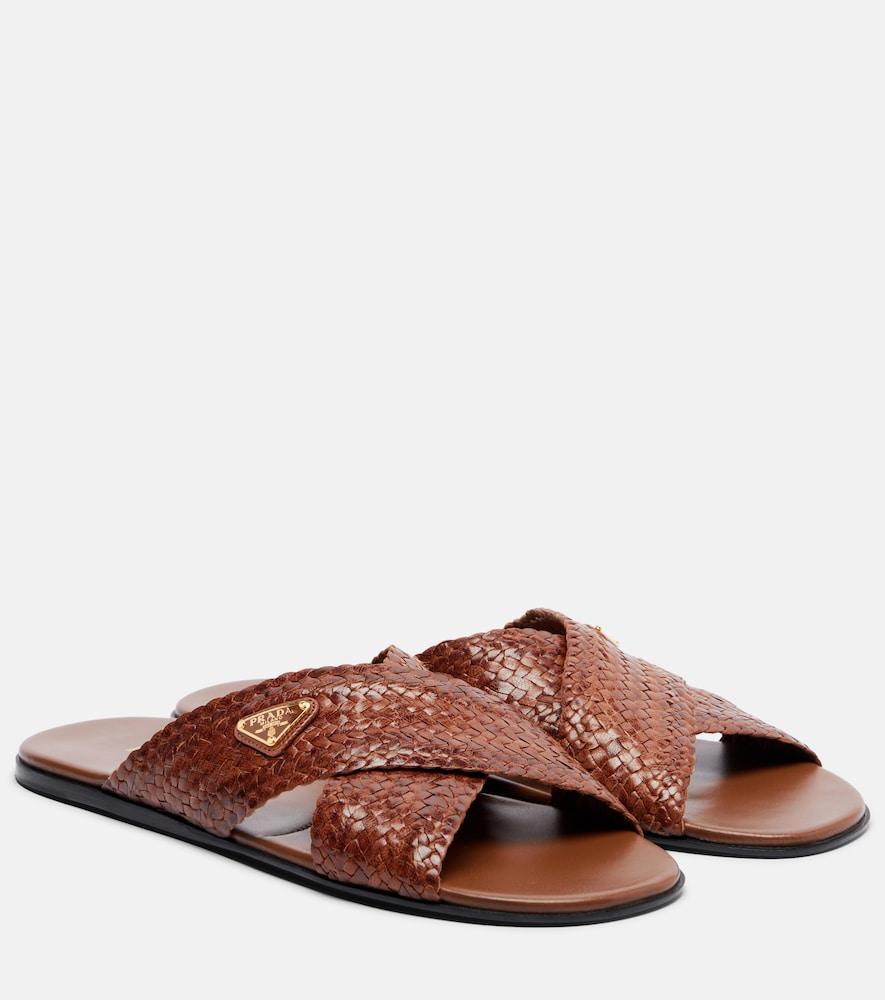 prada woven leather slides