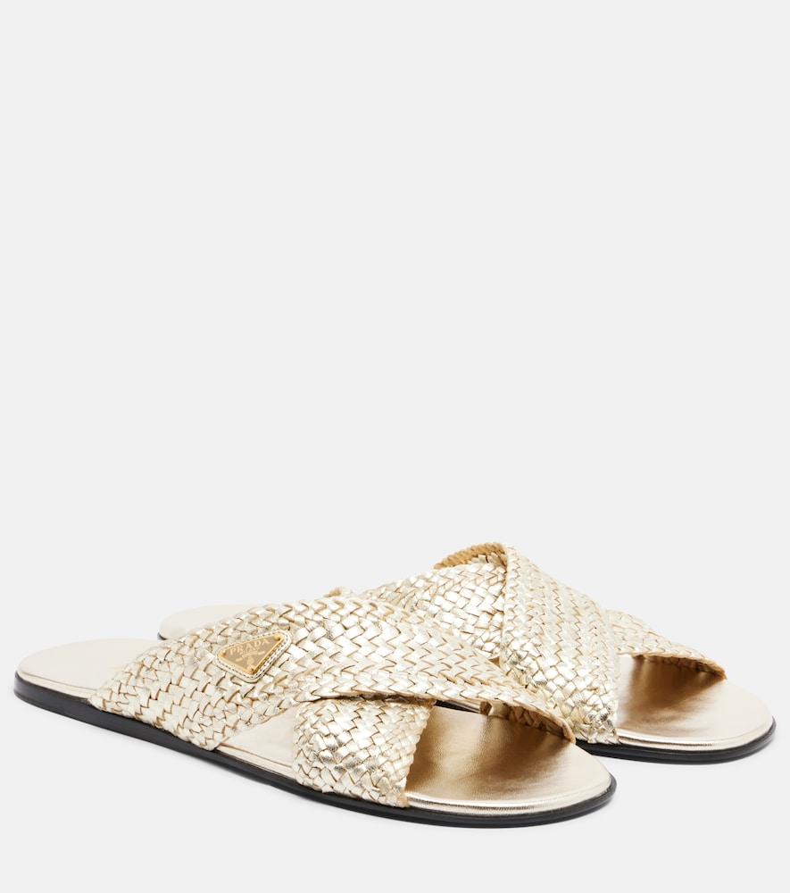 prada woven leather slides