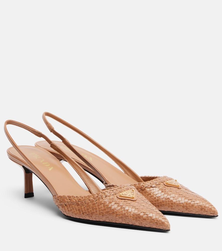 prada woven leather slingback pumps