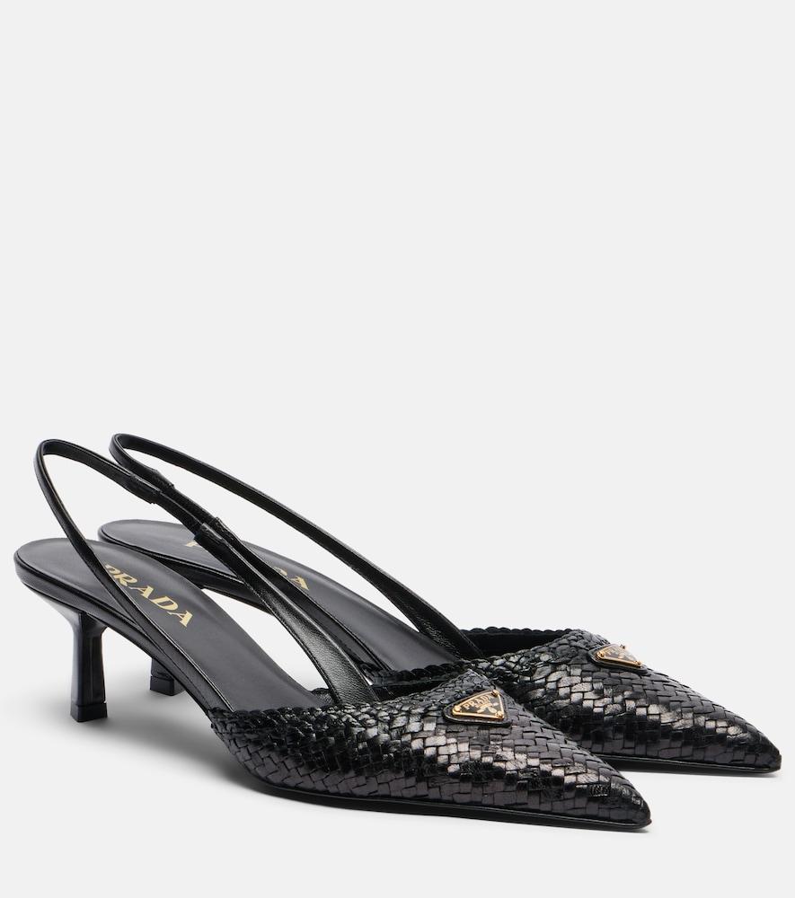 prada woven leather slingback pumps