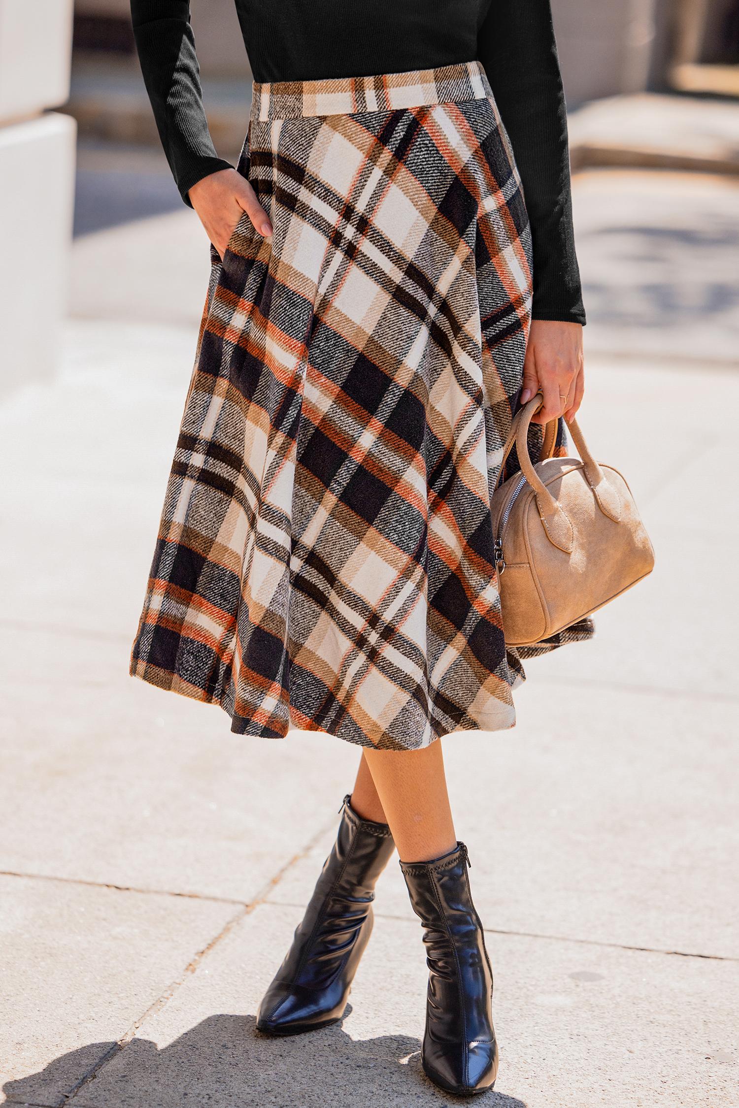primrose plaid midi skirt - l