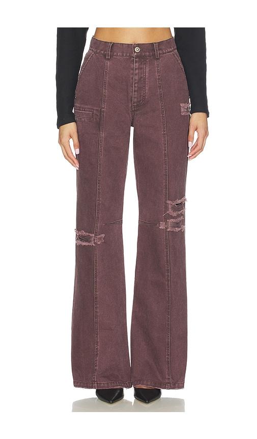 private policy distressed pant in burgundy. - size l (also in xs, s, m)