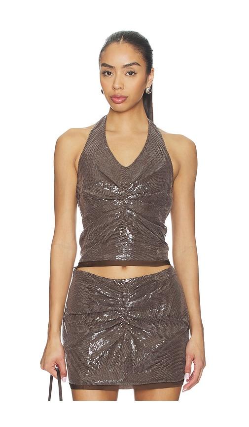 private policy gather sequin halter top in brown. - size m (also in xs, s)