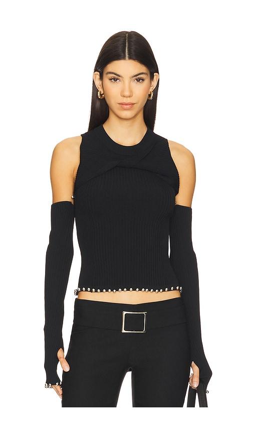 private policy twist front knit top in black. - size m (also in xs, s)