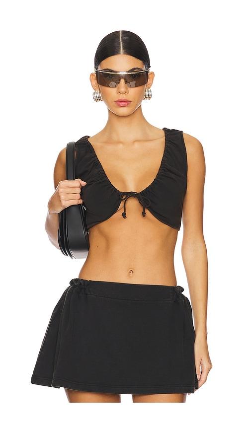 private policy washed cotton drawstring crop top in black. - size s (also in xs)
