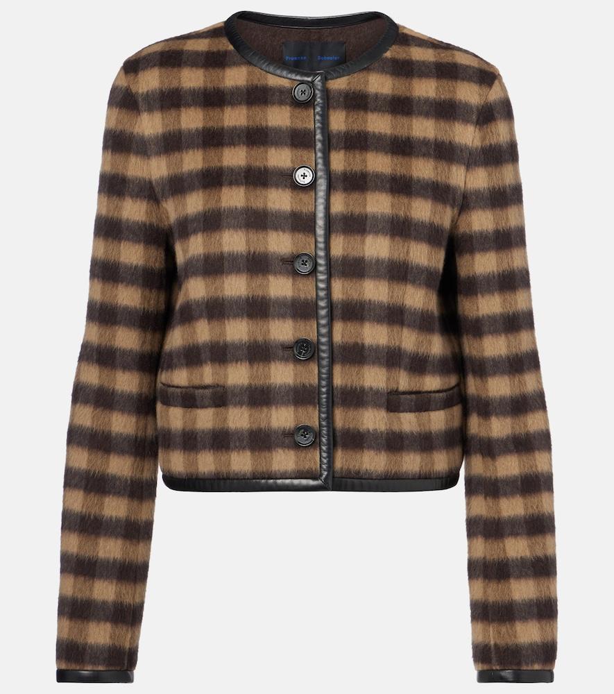 proenza schouler checked leather-trimmed wool-blend jacket