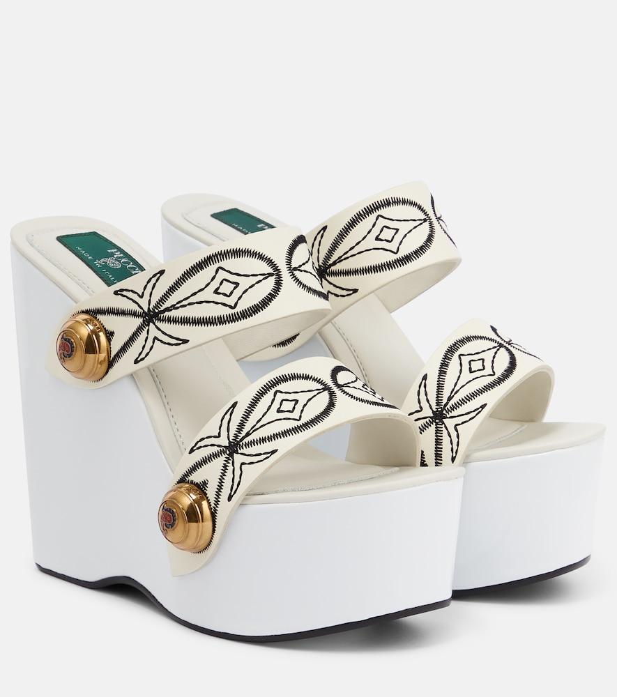 pucci embroidered leather wedge sandals