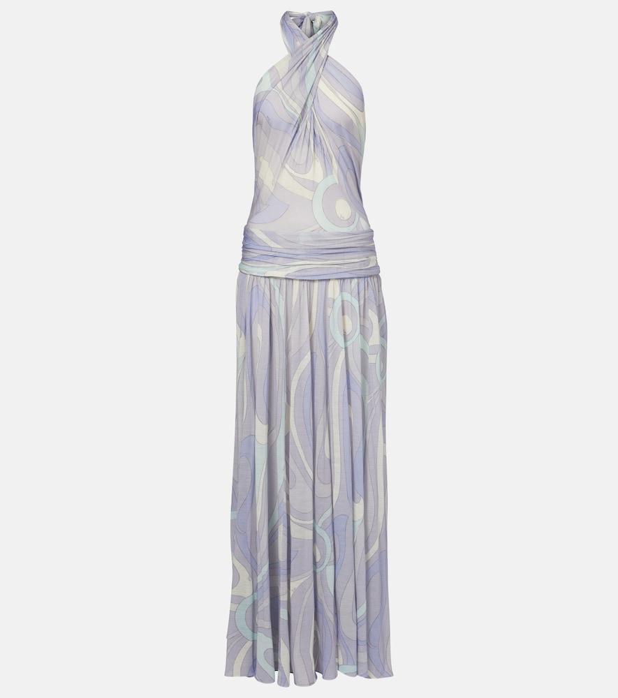 pucci iride gathered wool-blend gown