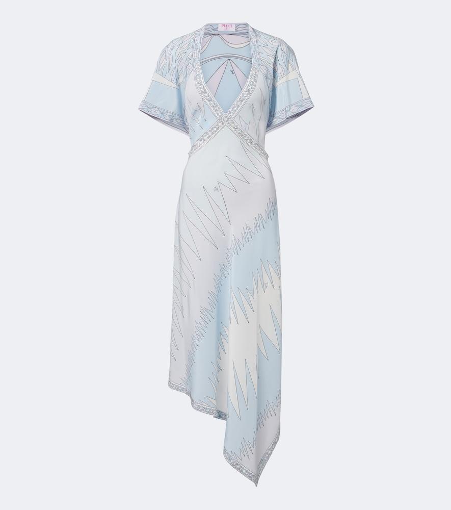 pucci labirinto asymmetric silk crêpe de chine midi dress