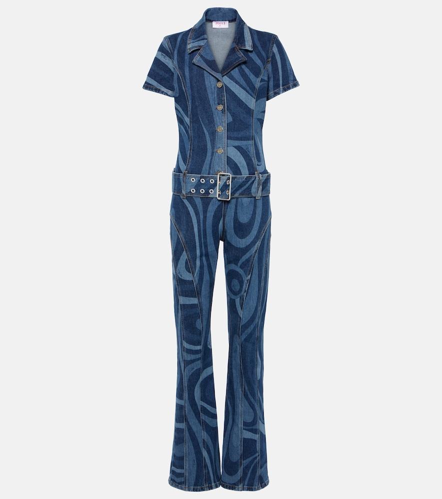 pucci marmo belted denim jumpsuit