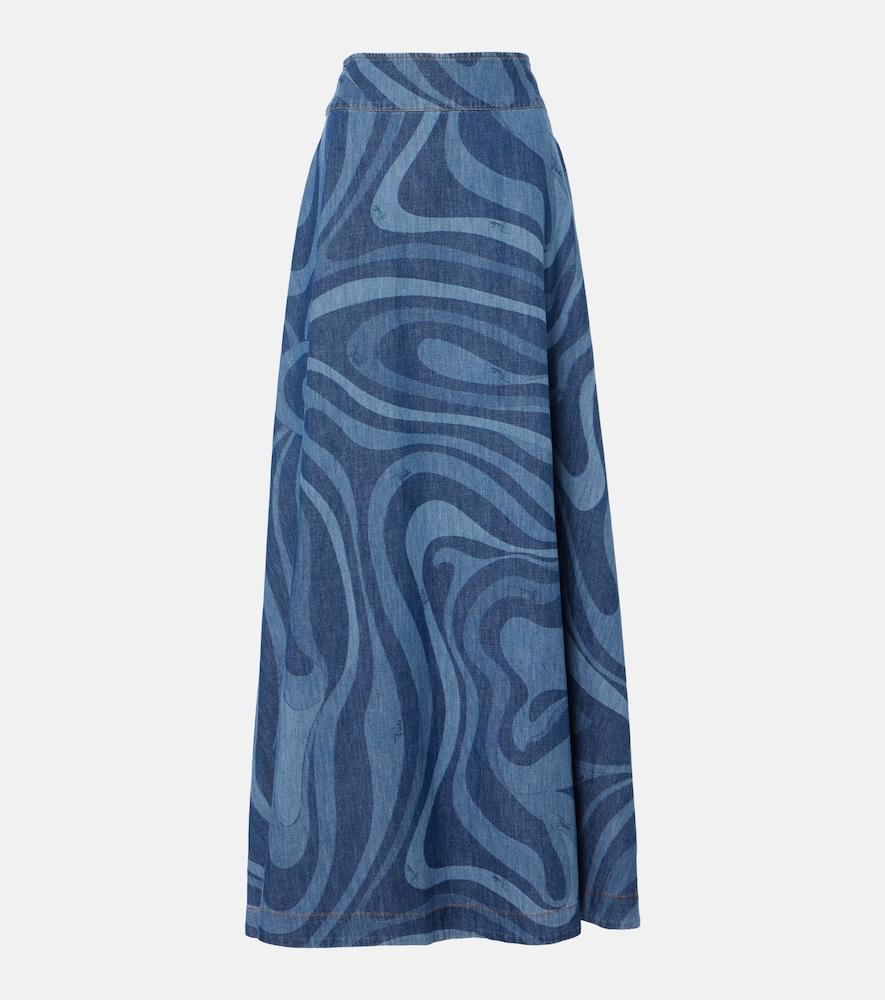 pucci marmo high-rise denim maxi skirt