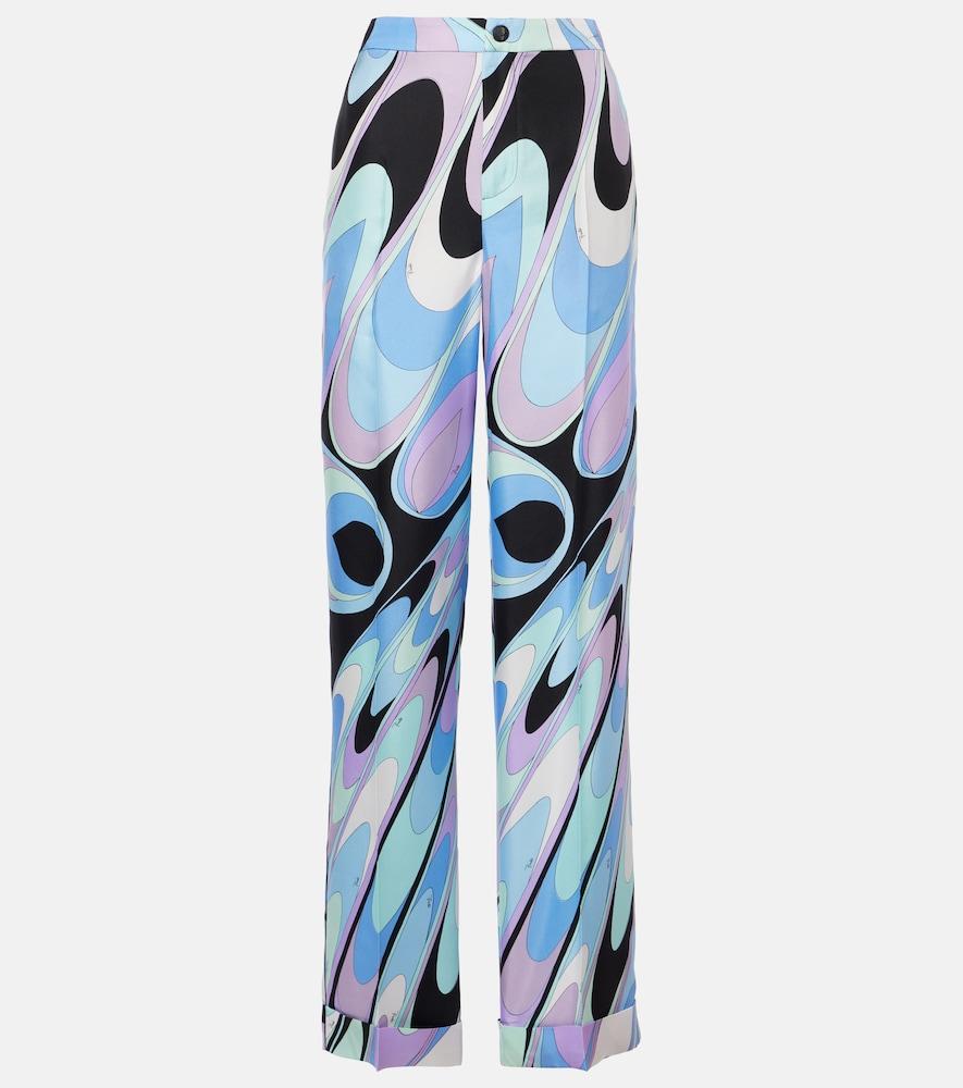 pucci printed silk twill wide-leg pants