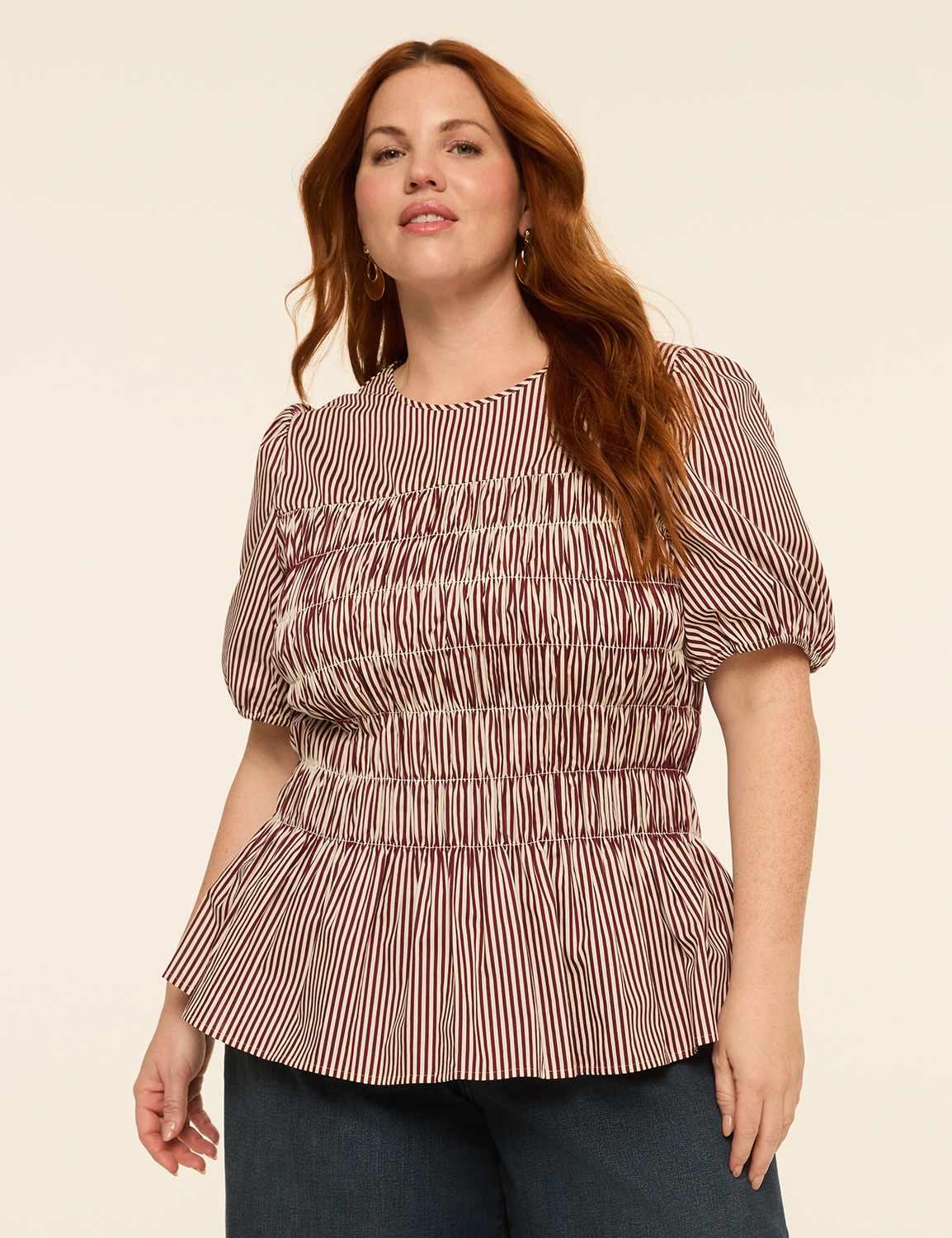 puff-sleeve smocked peplum top