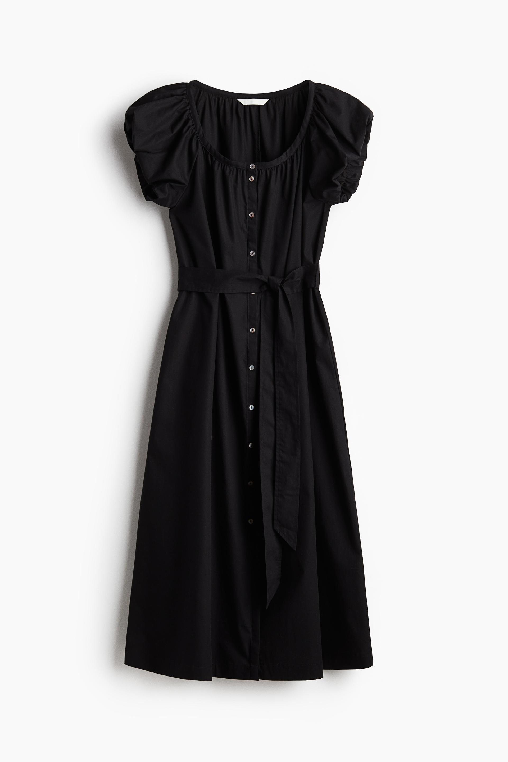 puff-sleeved poplin dress