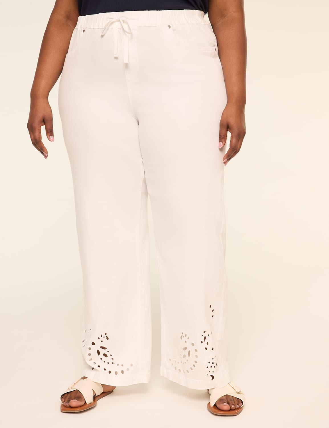 pull-on eyelet-hem relaxed straight leg jean