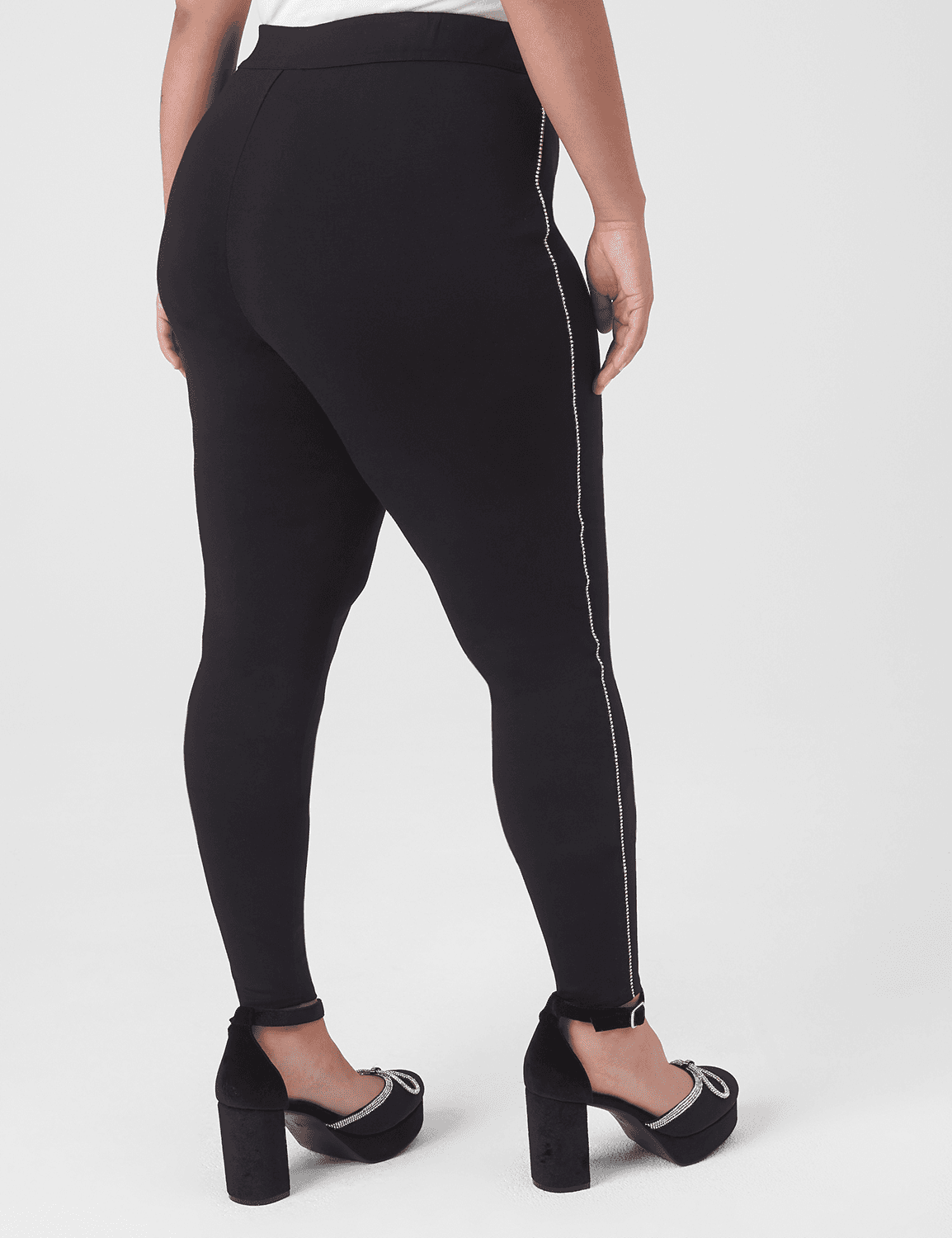 pull-on high-rise ponte legging - rhinestone tape