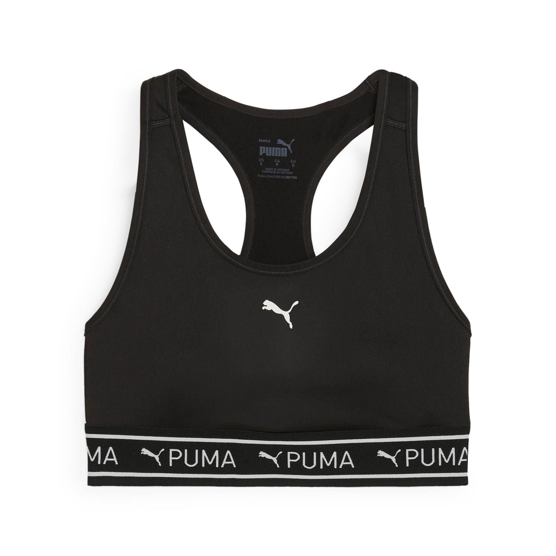 puma 4keeps elastic medium impact bra in black, size s