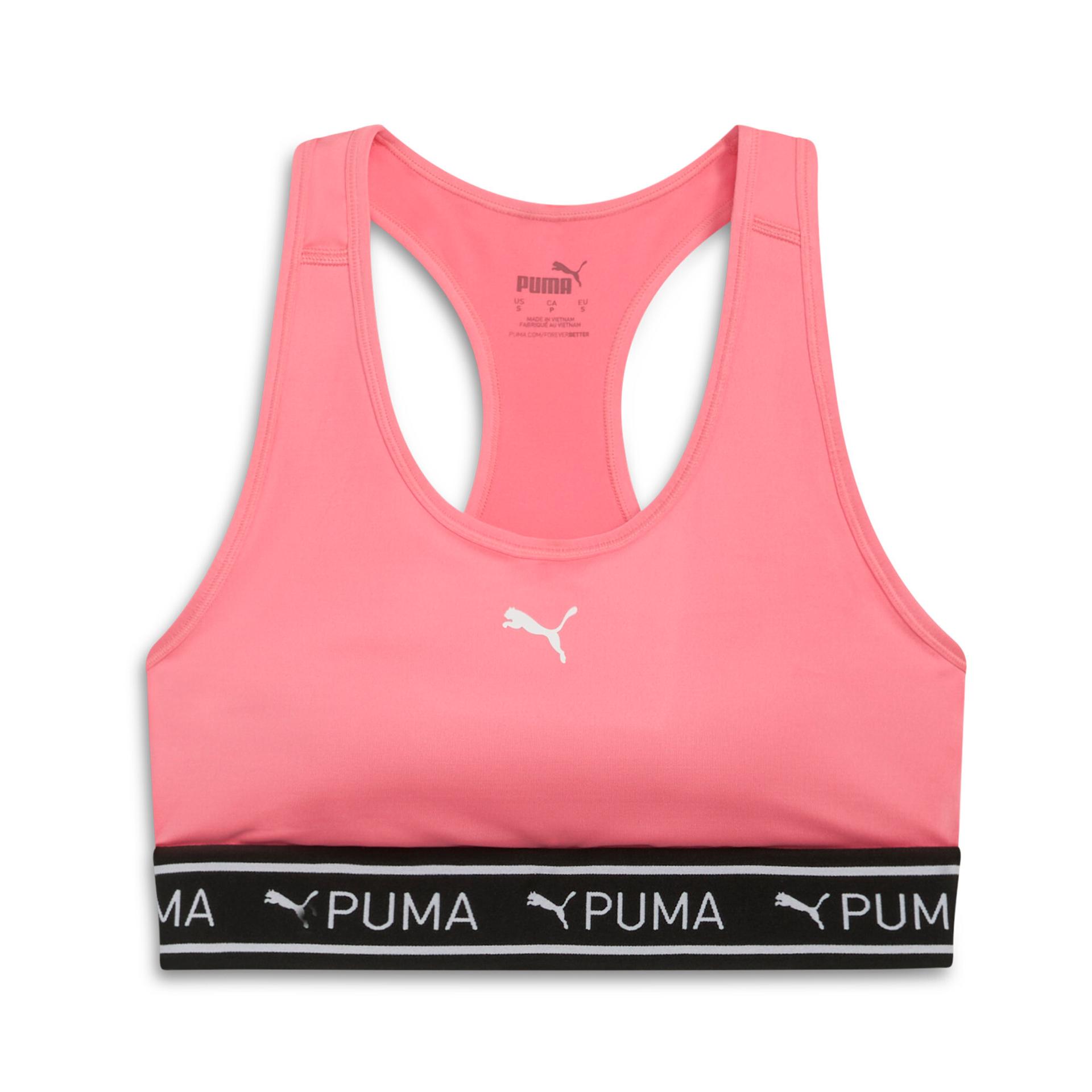 puma 4keeps elastic medium impact bra in pink, size l