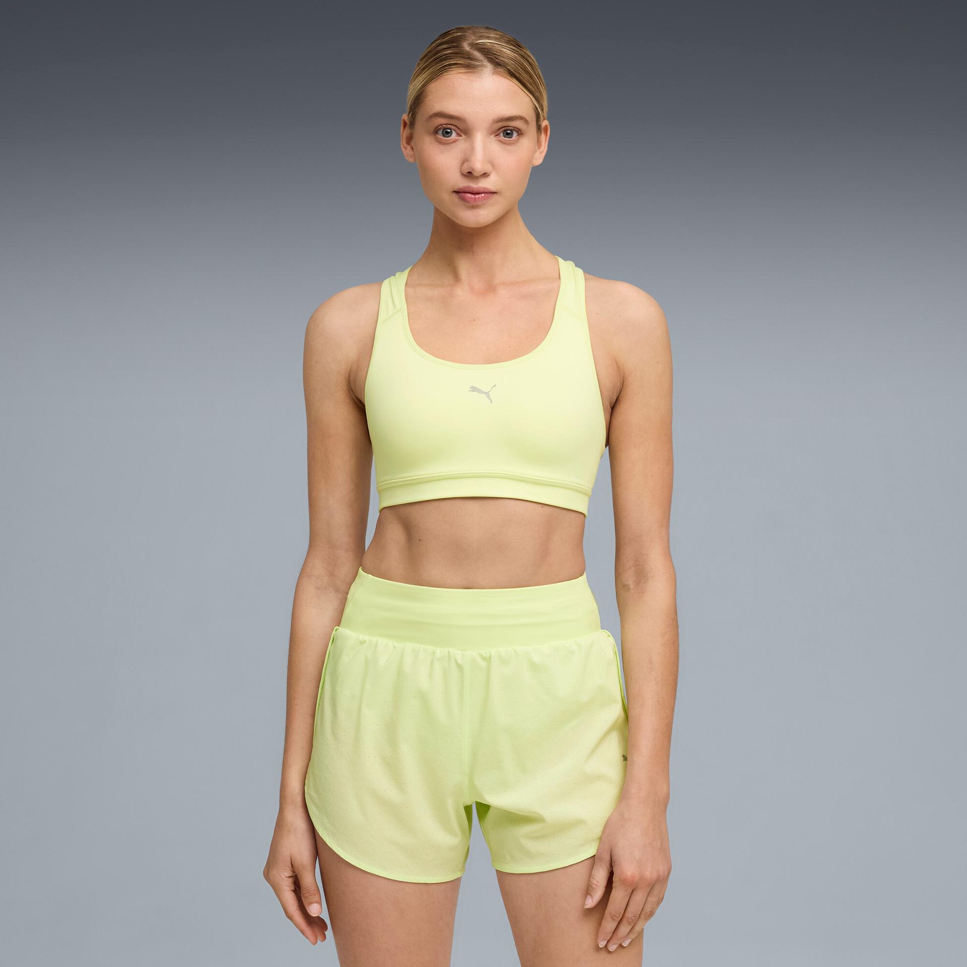 puma 4keeps run women's moisture wicking, mid impact sports bra in green, size xl
