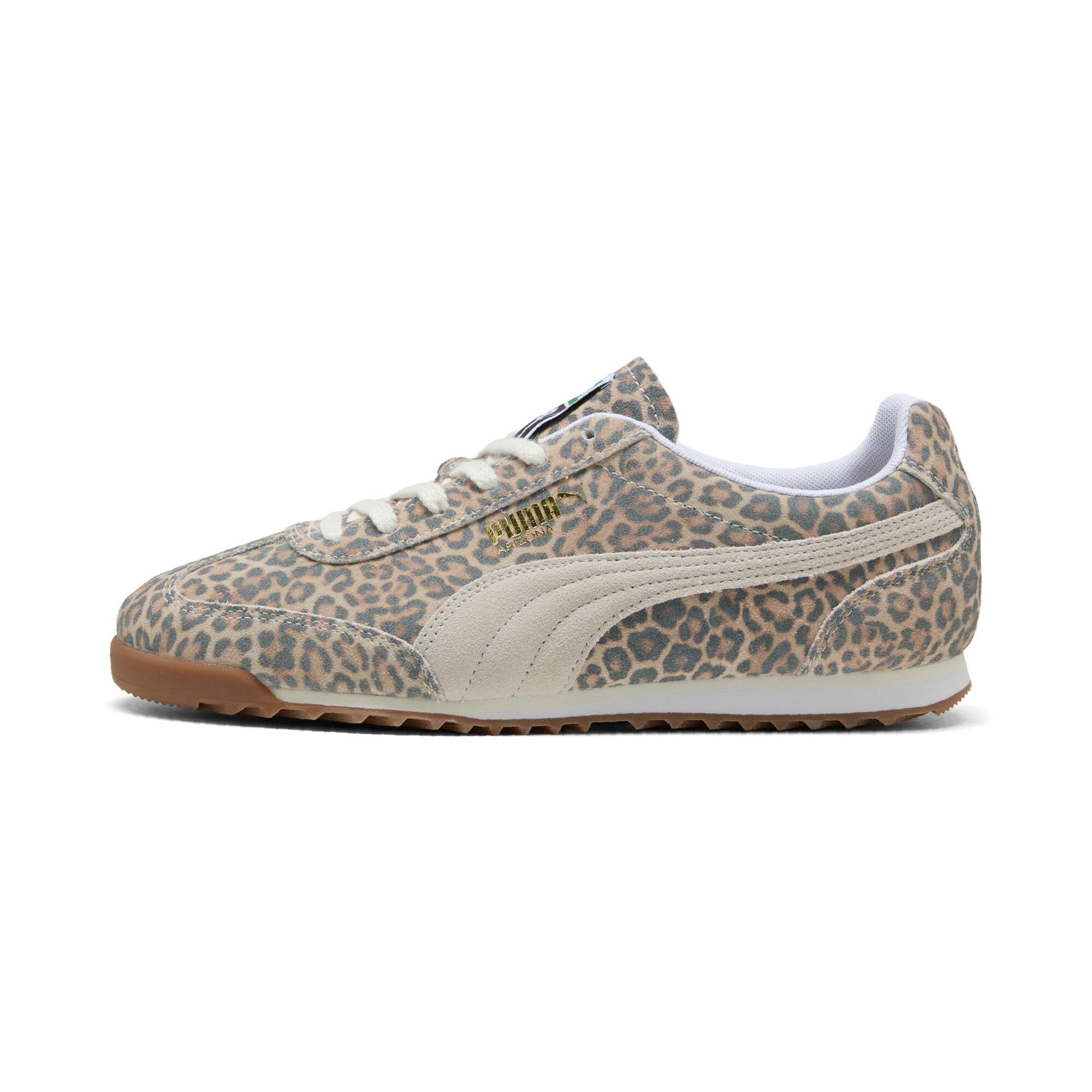 puma arizona leopard animal print sneakers in grey, size 14