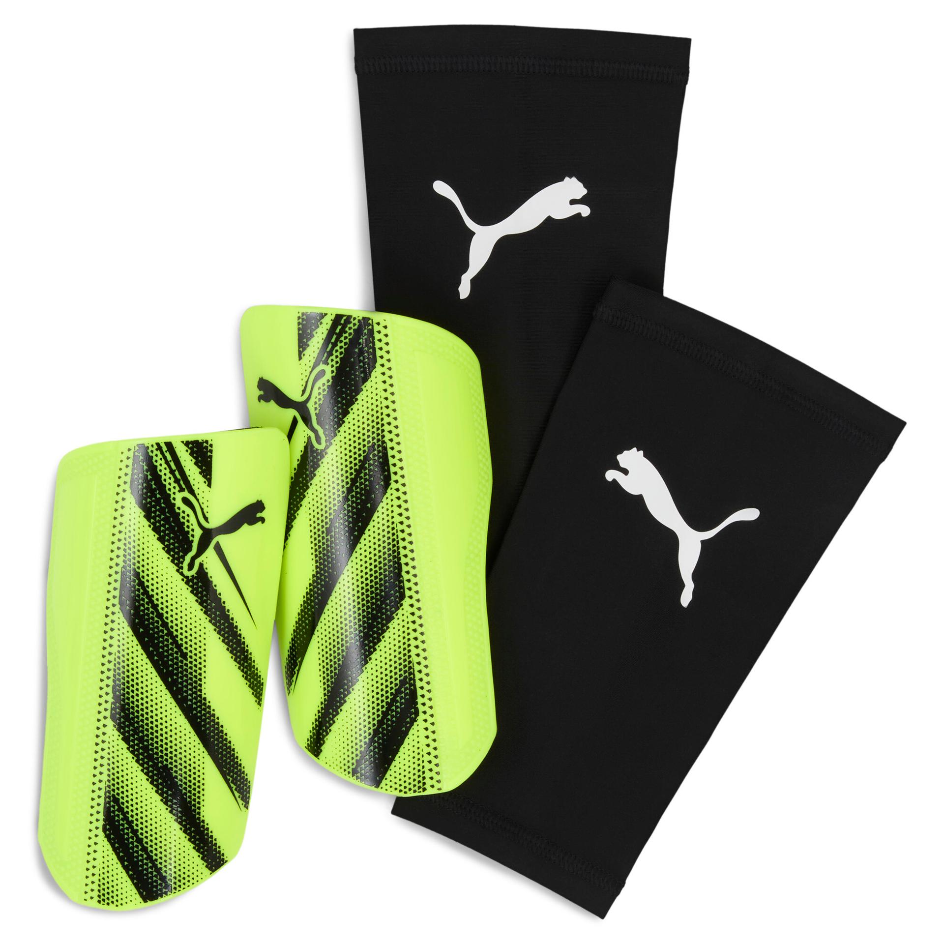 puma attacanto soccer sleeve shinguards in yellow, size l
