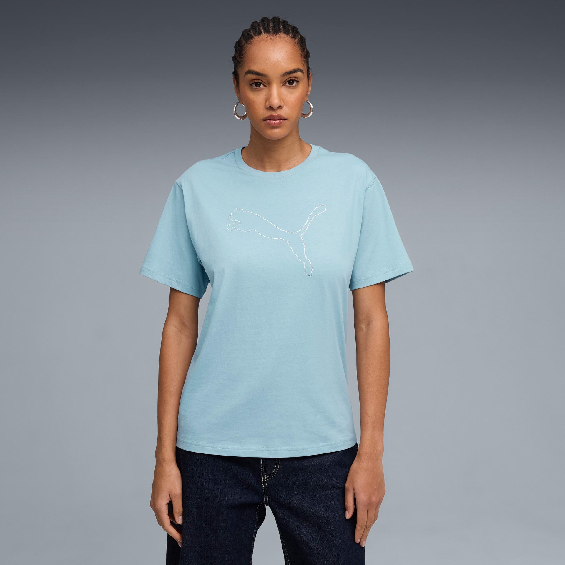 puma bedazzled women's relaxed t-shirt in blue, size l