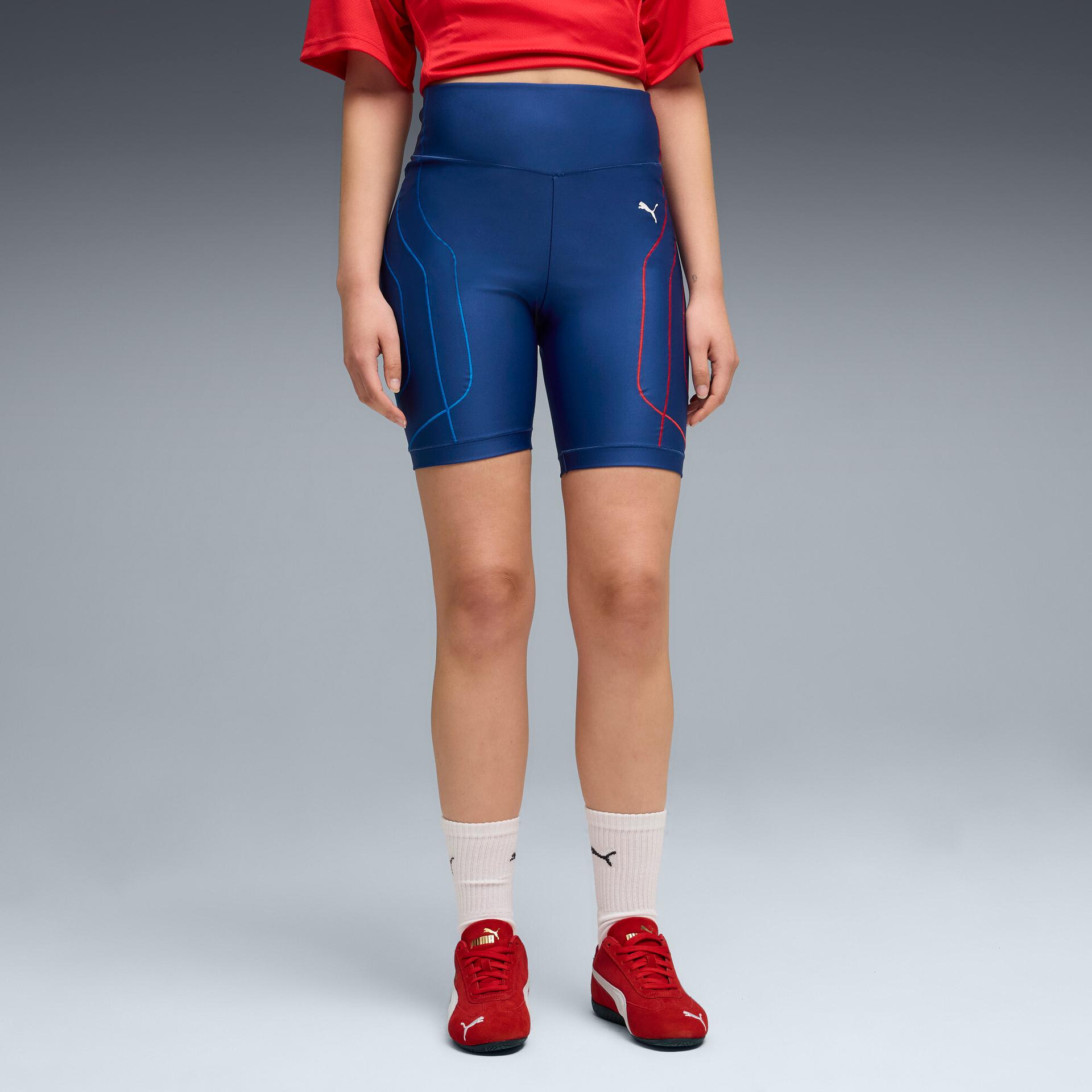 puma bmw m motorsport sportswear women's biker shorts in blue, size s