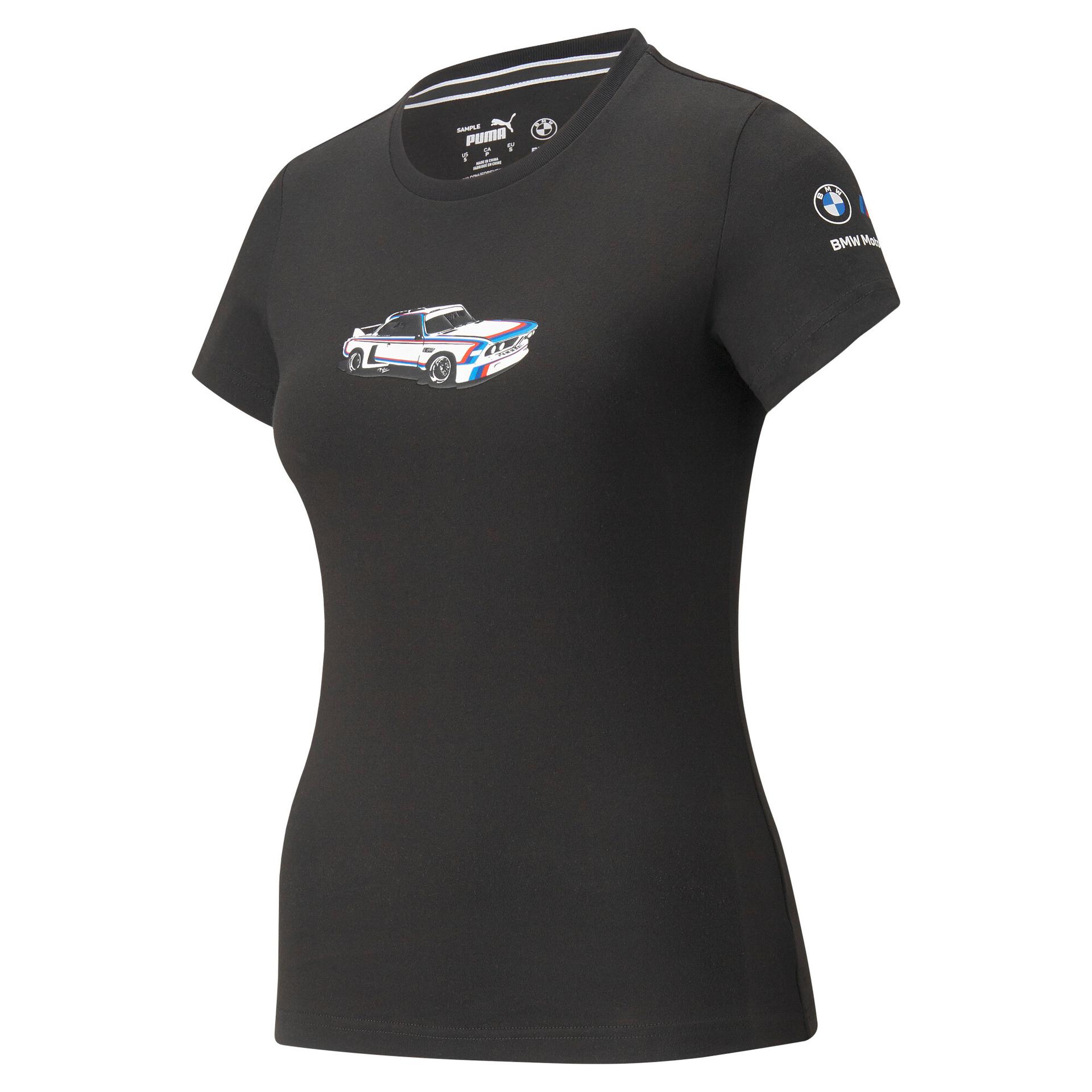 puma bmw m motorsport statement graphic women's t-shirt in black, size l