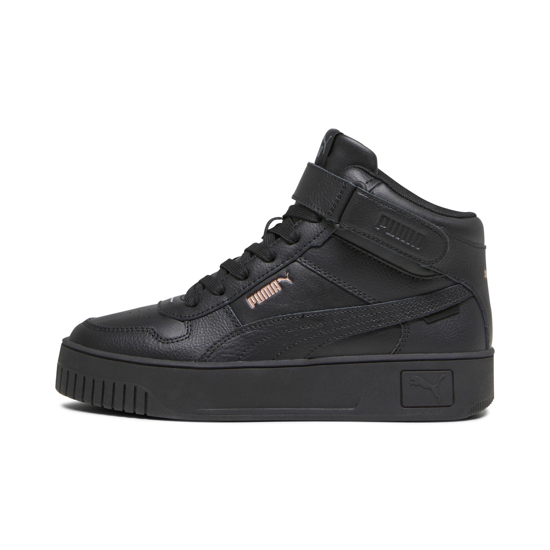 puma carina street mid women's sneakers in black, size 6.5