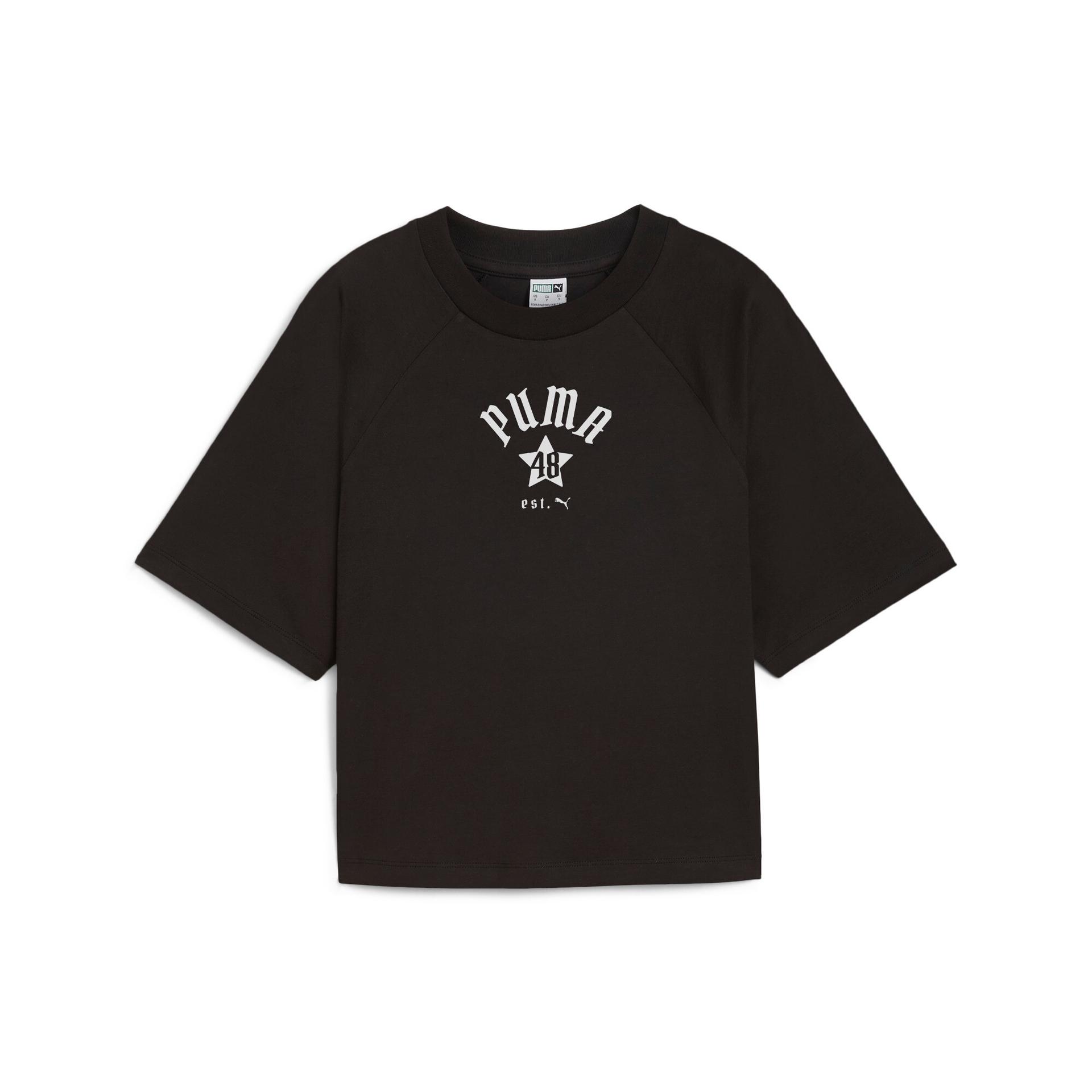 puma classics play loud women's relaxed t-shirt in black, size s