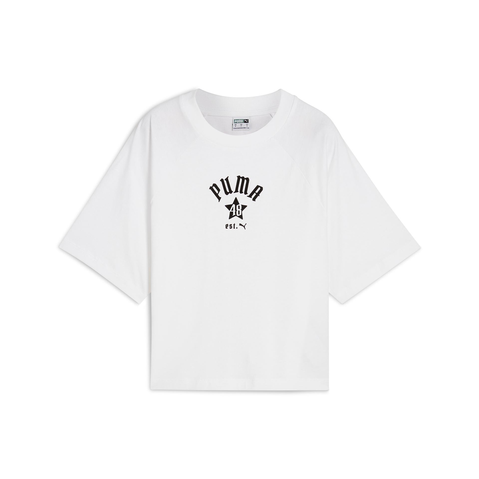 puma classics play loud women's relaxed t-shirt in white, size xxl