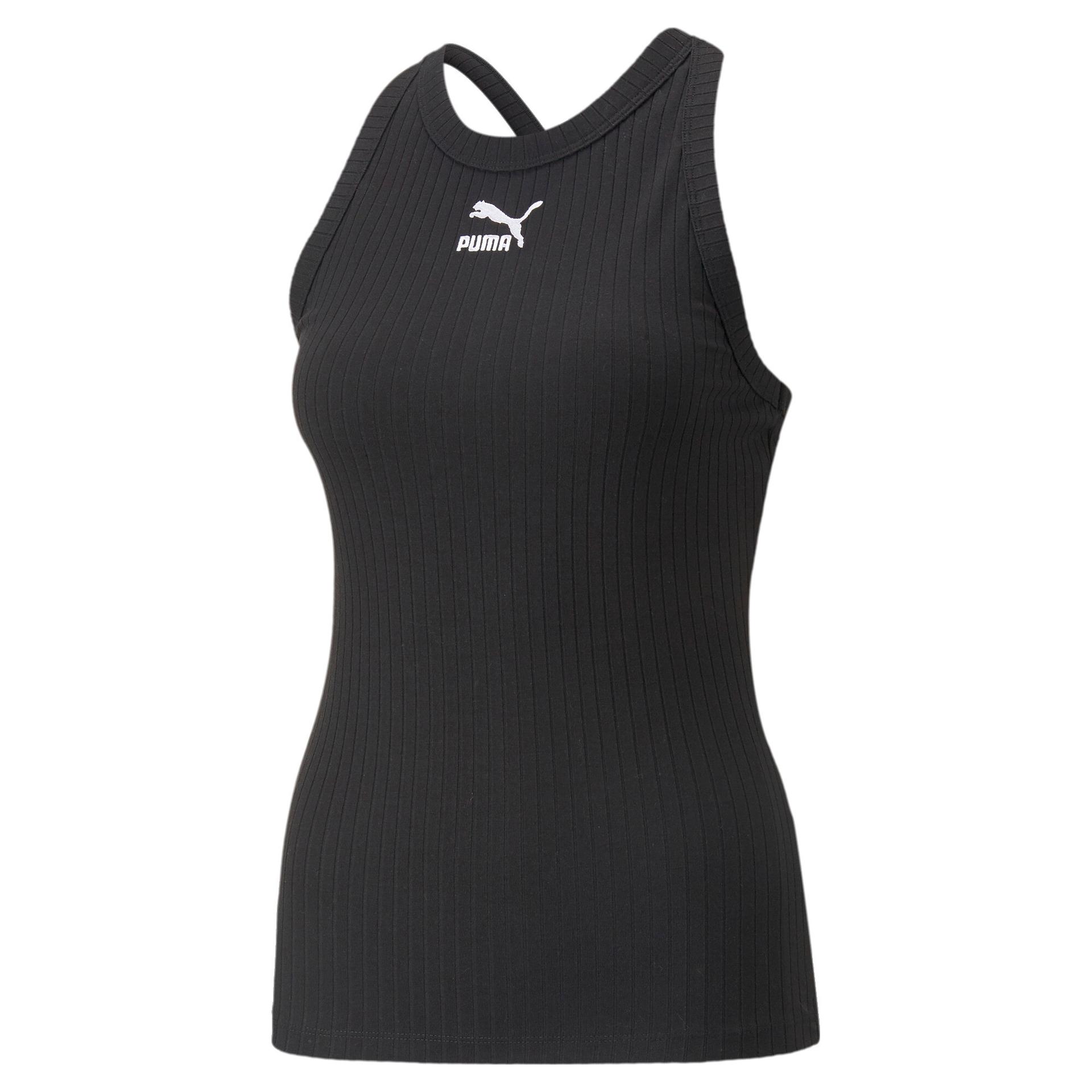 puma classics ribbed women's tank top in black, size s