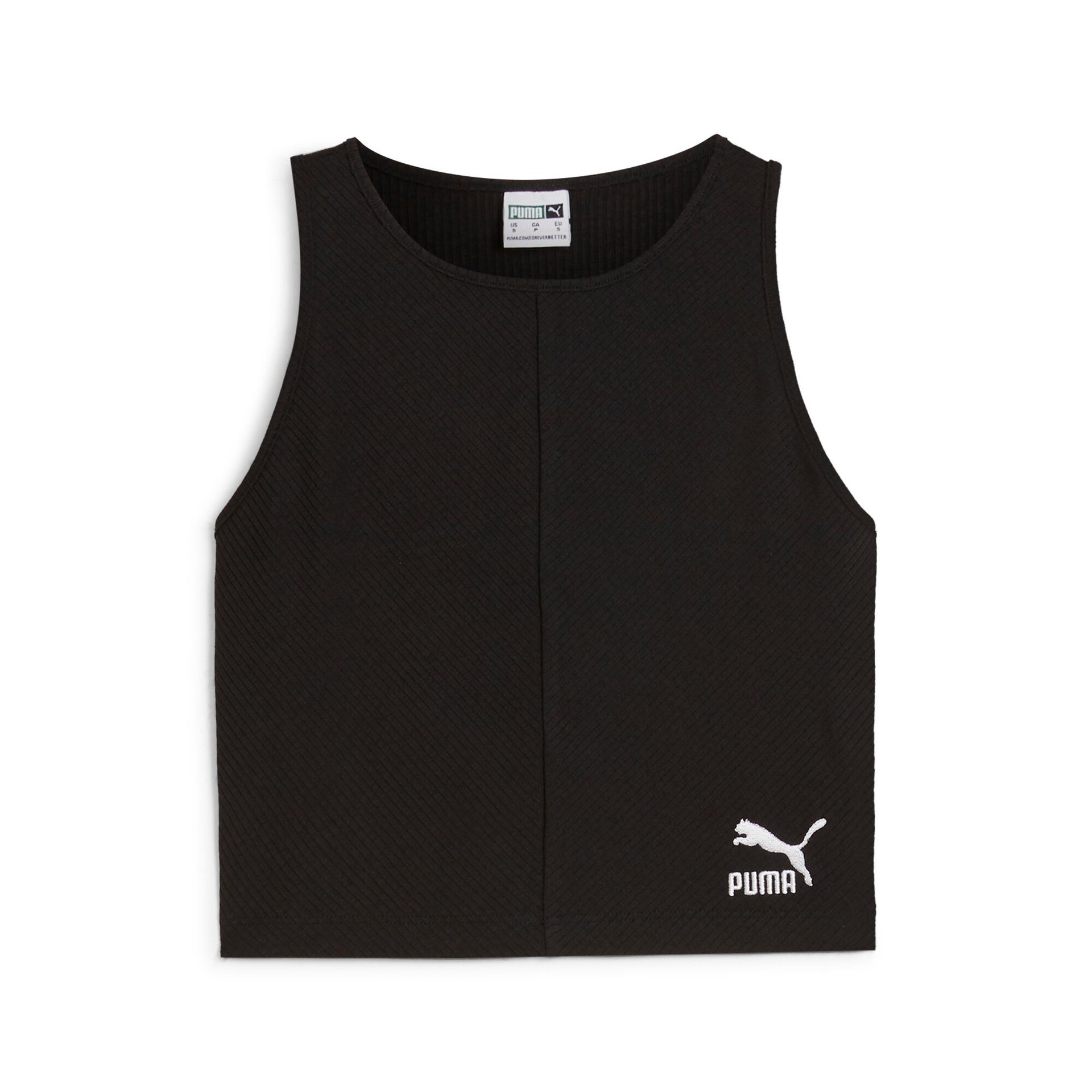 puma classics women's ribbed crop top in black, size xxl