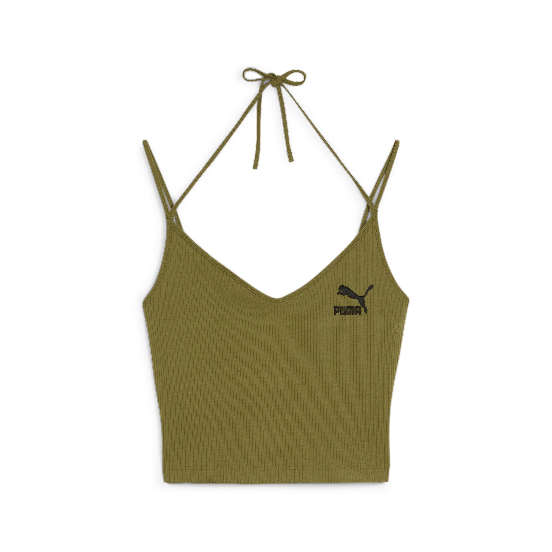 puma classics women's ribbed crop top in green, size xxs