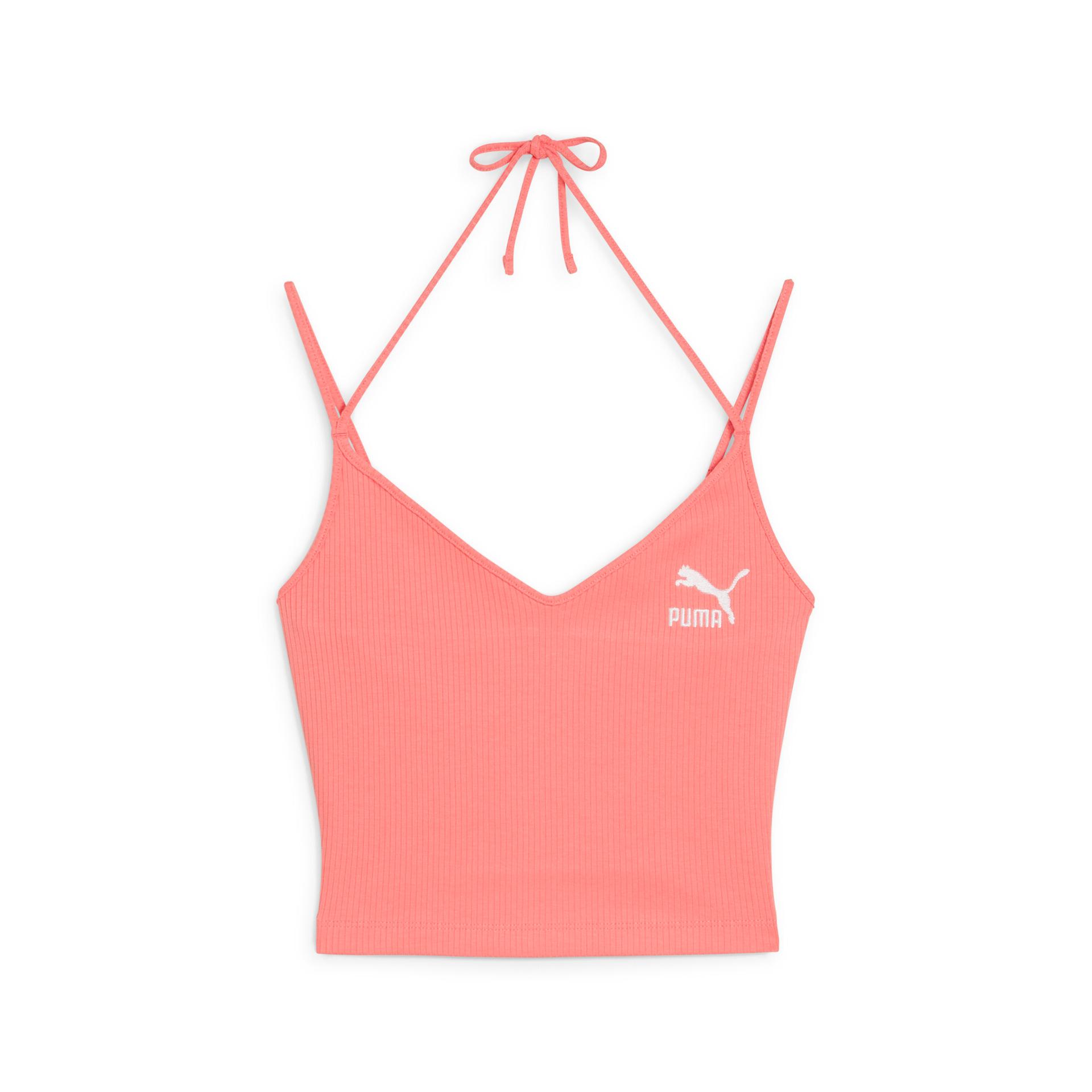 puma classics women's ribbed crop top in pink, size xl