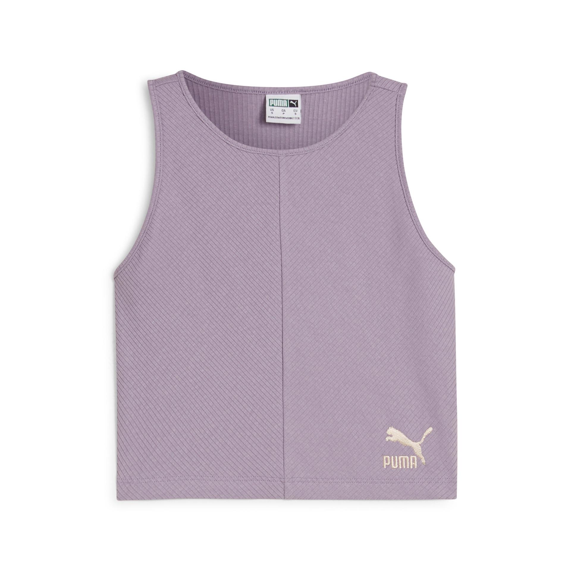 puma classics women's ribbed crop top in purple, size xl